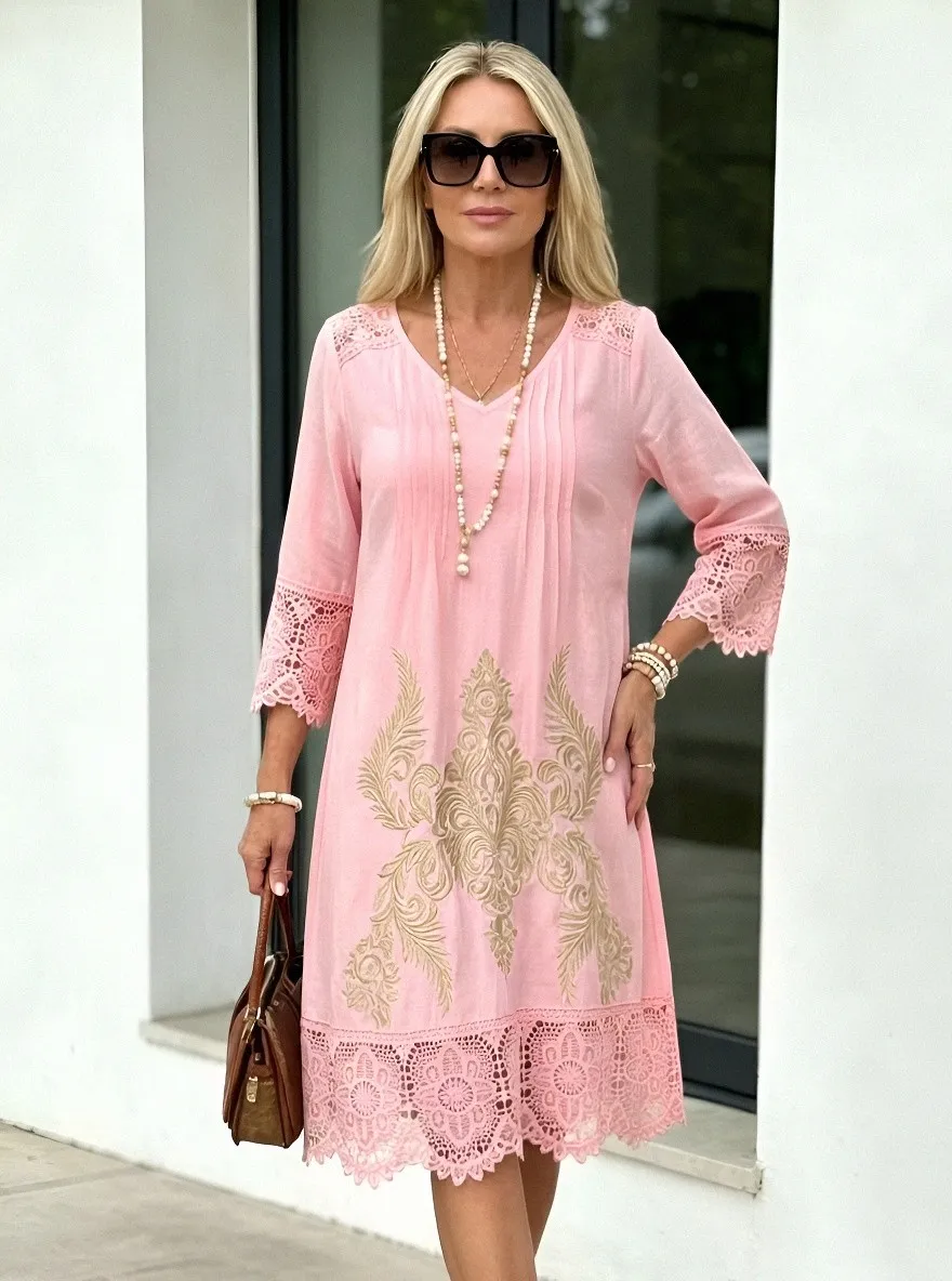 Women's Summer Vacation Floral Embroidery Lace Trim Printed Dress