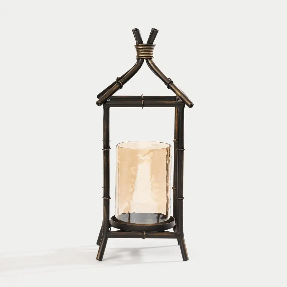 Aged Black Hut Lantern With Glass Insert