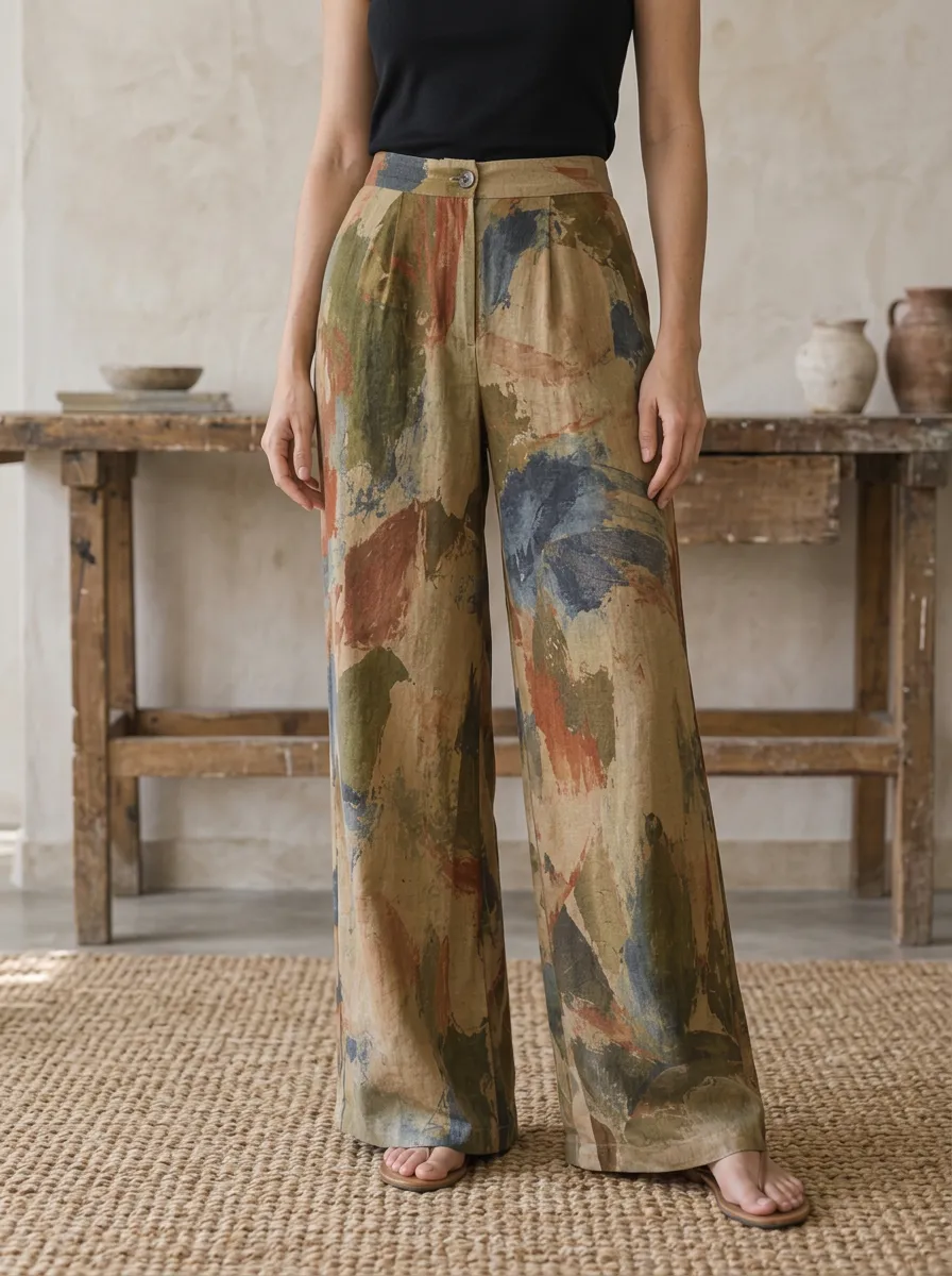 Women's Modern Abstract Oil Painting Art Printed Wide Leg Pants