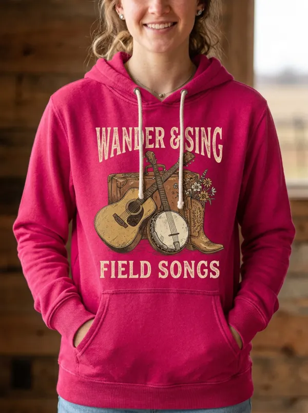 Rustic Country Music Guitar Banjo Pullover Hoodie