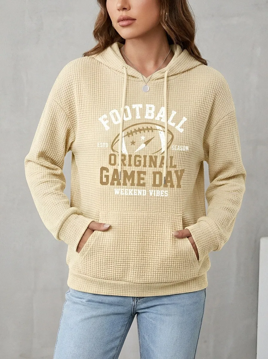 Women's Football Lover Game Day Graphic Printed Waffle Hoodie