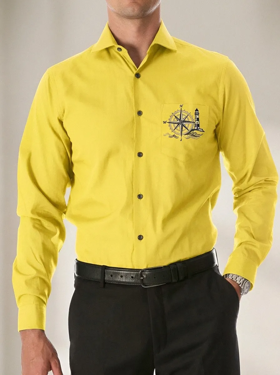 Men's Nautical Compass Lighthouse Printed Long Sleeve Shirt