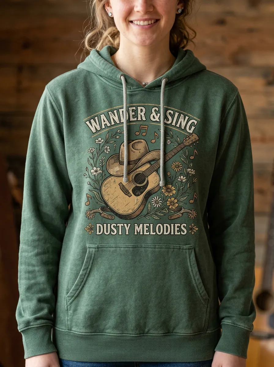 Guitar Cowboy Floral Country Music Graphic Hoodie