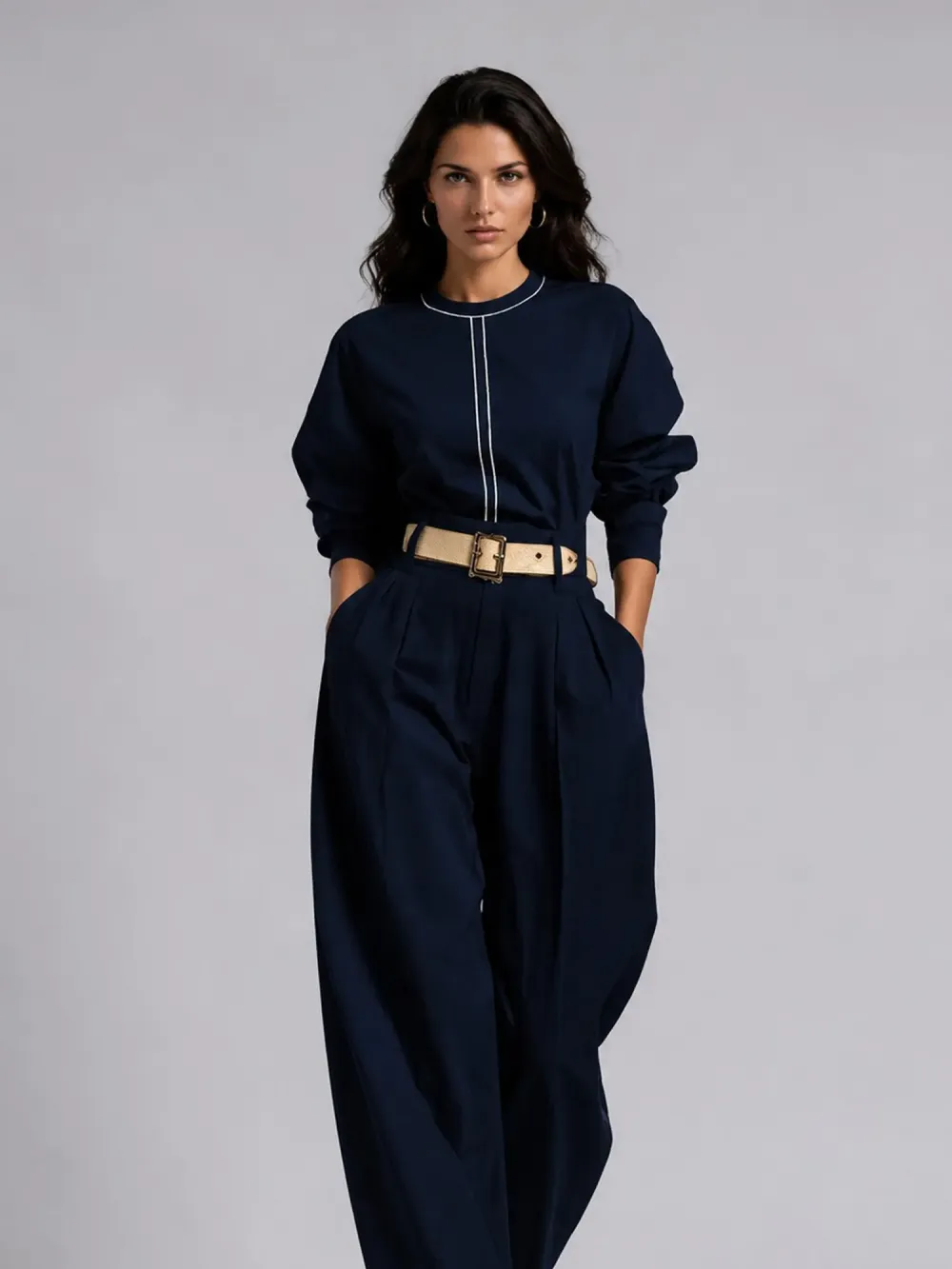 Brooklyn Simple Style Loose Long-sleeved Two Piece Set