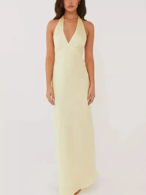 Halter Sleeveless Cotton Maxi Dress
