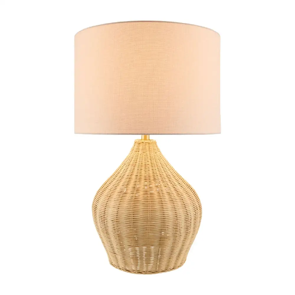 Painted Linen Shade Woven Iron Rattan Table Lamp