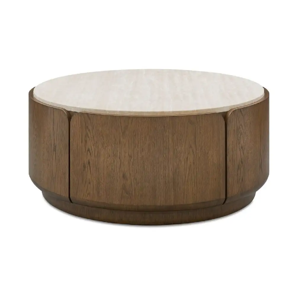 Sculptural Travertine Round Coffee Table