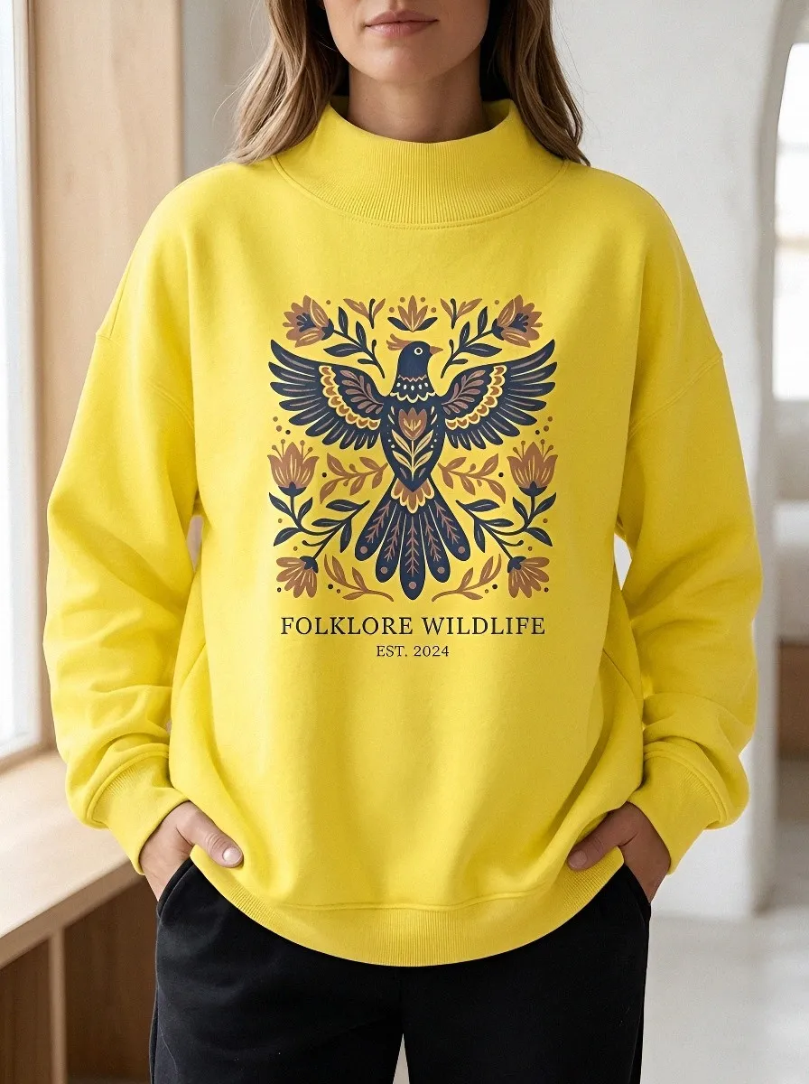 Women's Folklore Wildlife Bird Floral Printed Sweatshirt