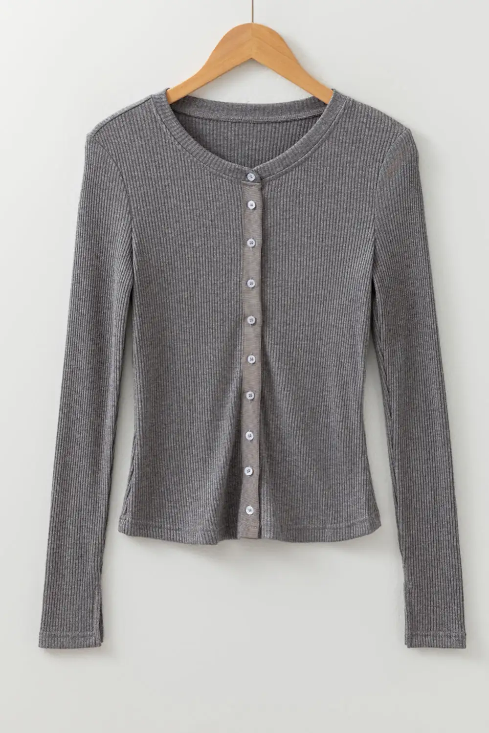 Ribbed Knit Button Front Slim Cardigan