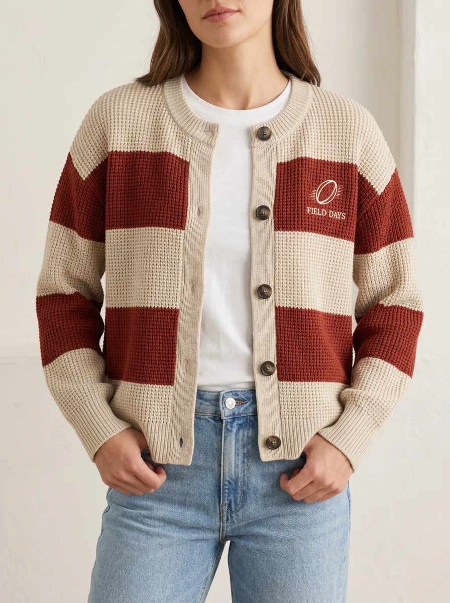 Rugby Field Days Embroidered Striped Cardigan