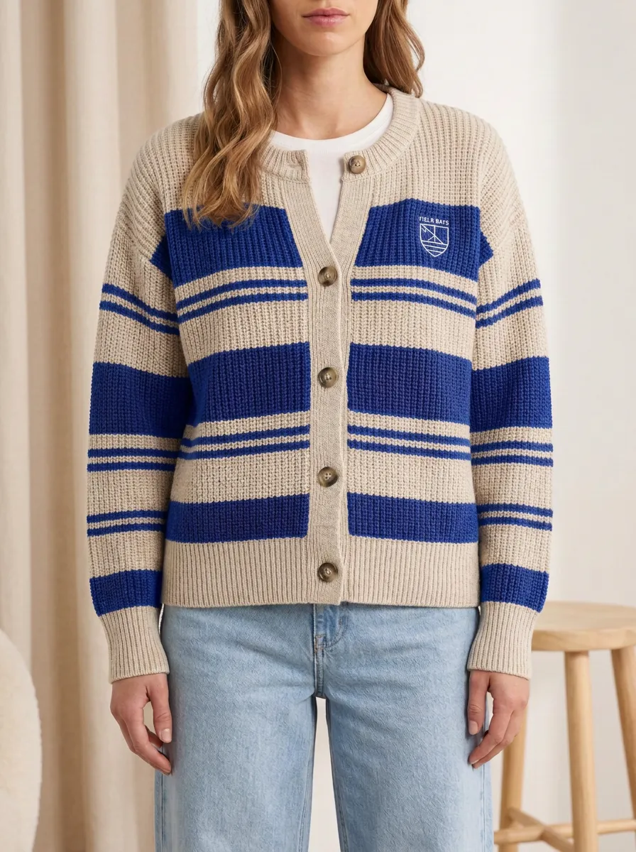 Rugby Striped Shield Embroidered Knit Cardigan