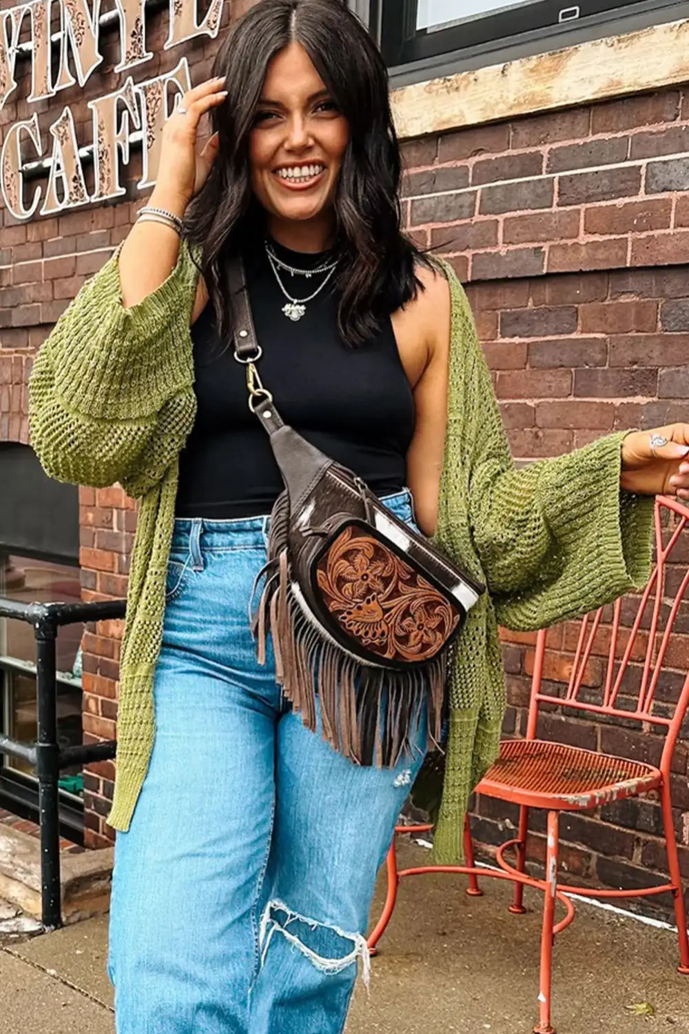 Oversized Crochet Knit Open Cardigan
