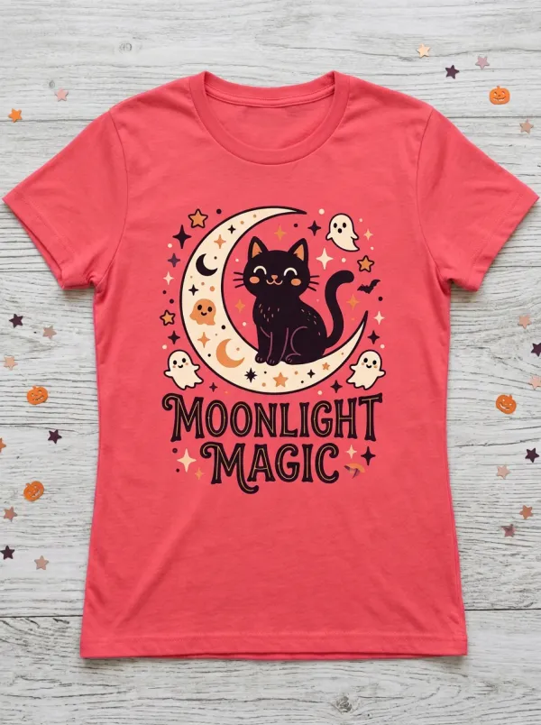 Cat Moon Magic Halloween Graphic T-Shirt