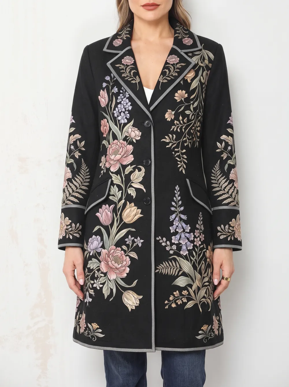 Women's Floral Botanical Garden Printed Long Coat