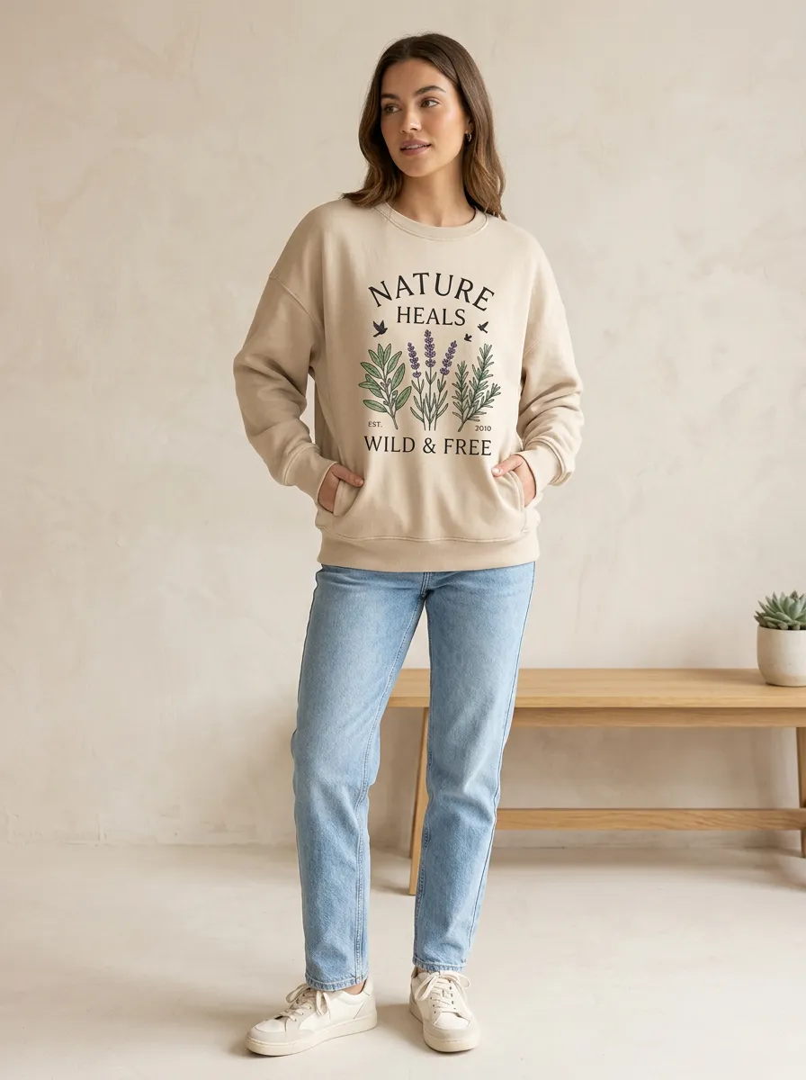 Women's Nature Lover Lavender Botanical Printed Sweatshirt