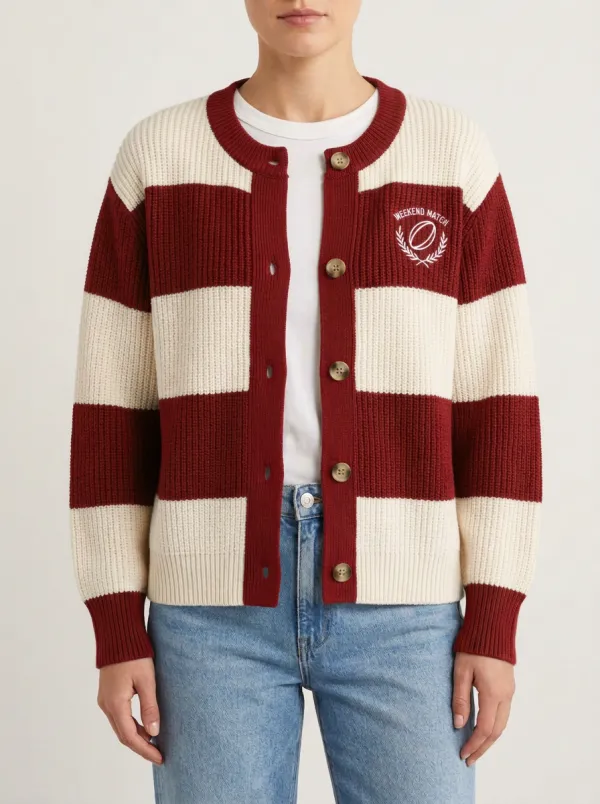 Rugby Weekend Match Embroidered Striped Cardigan