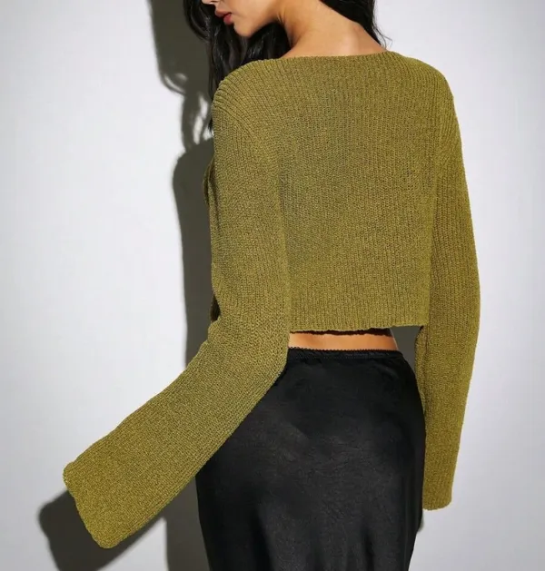 Green Long Sleeve Crew Neck Sweater