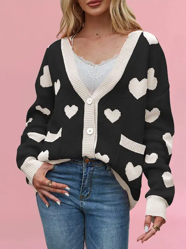 V-Neck Knit Pocketed Knit Jacket