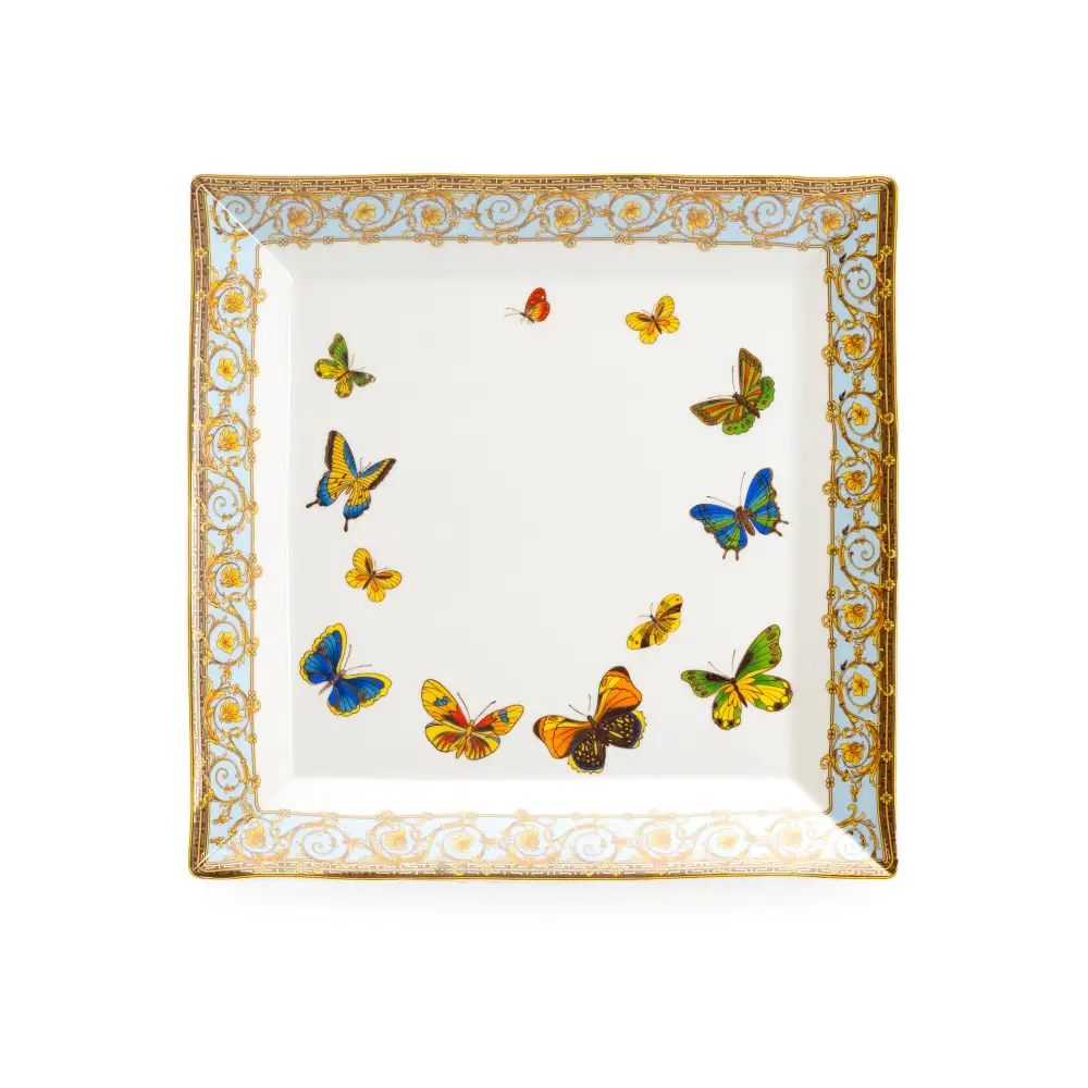 Butterflies Ornament Square Porcelain Dessert Plate