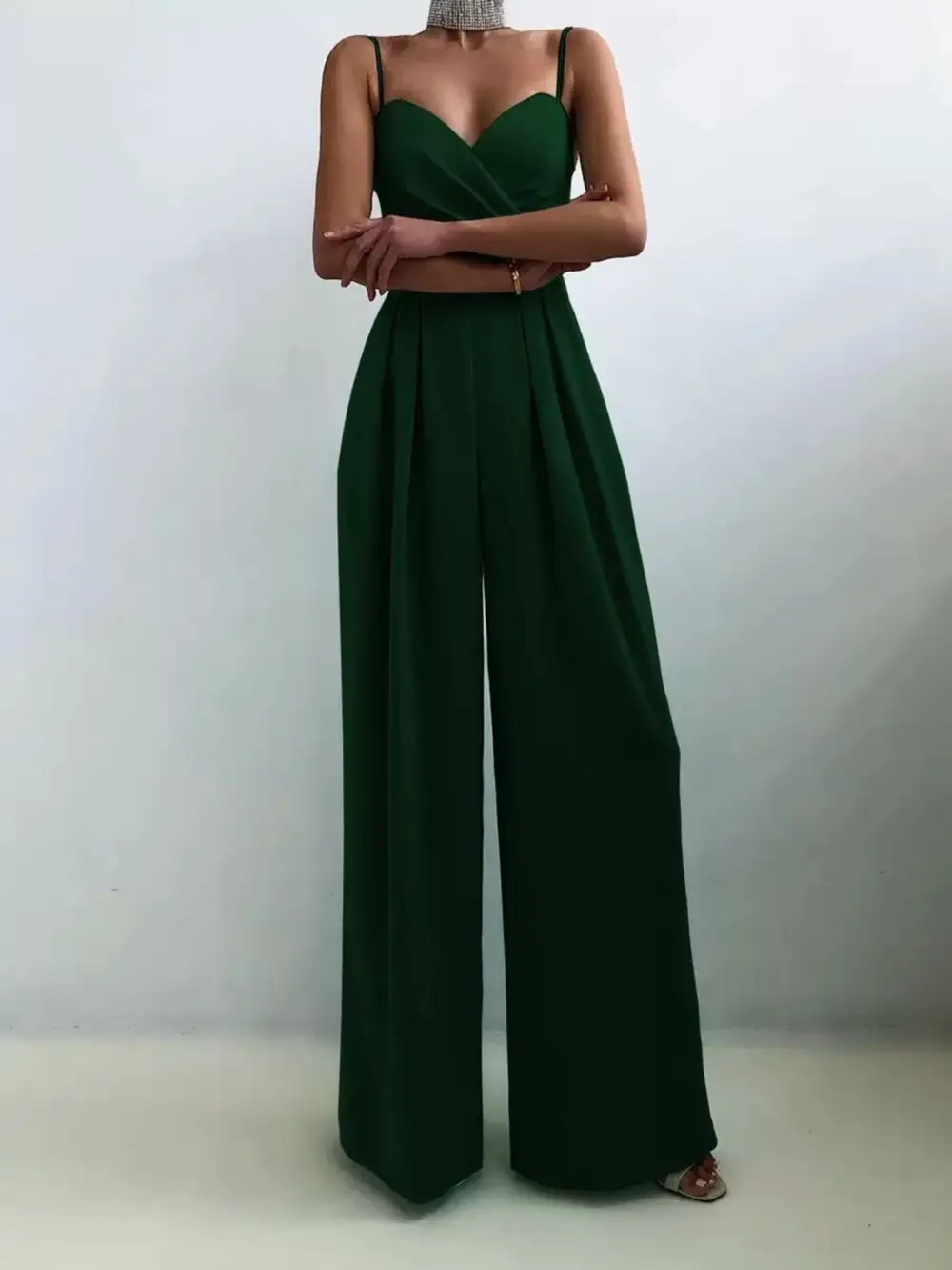 Plus Size Spaghetti Strap Wide Leg Accessory