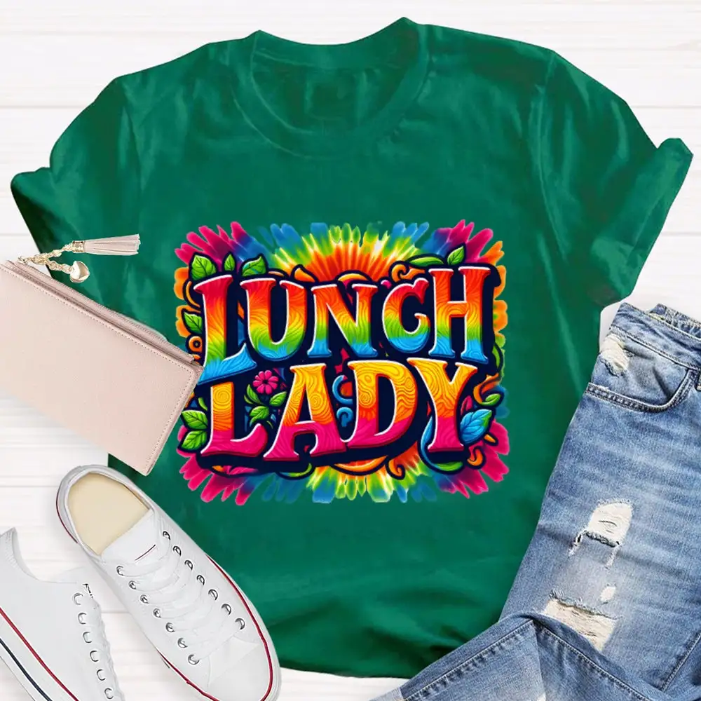 Lunch Lady Colorful Tie-Dye Print T-Shirt
