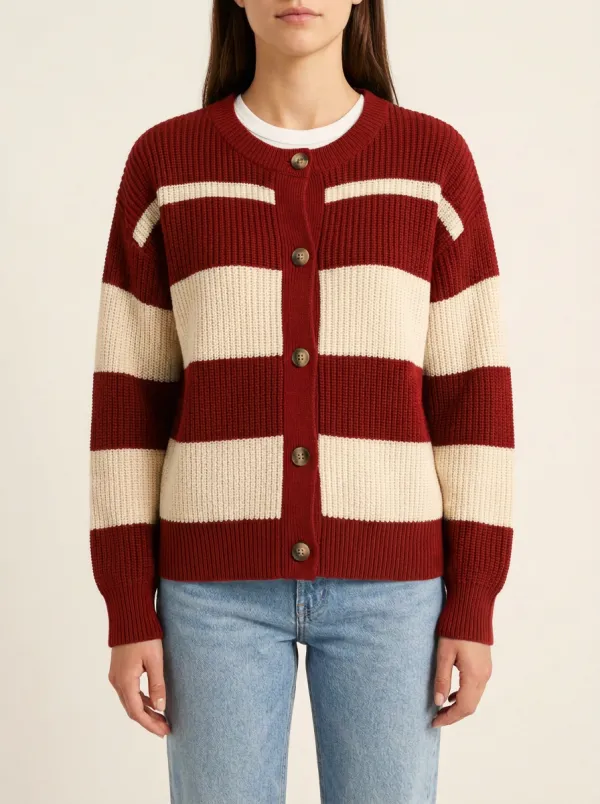 Classic Sport Distinctive Rugby Striped Knit Cardigan