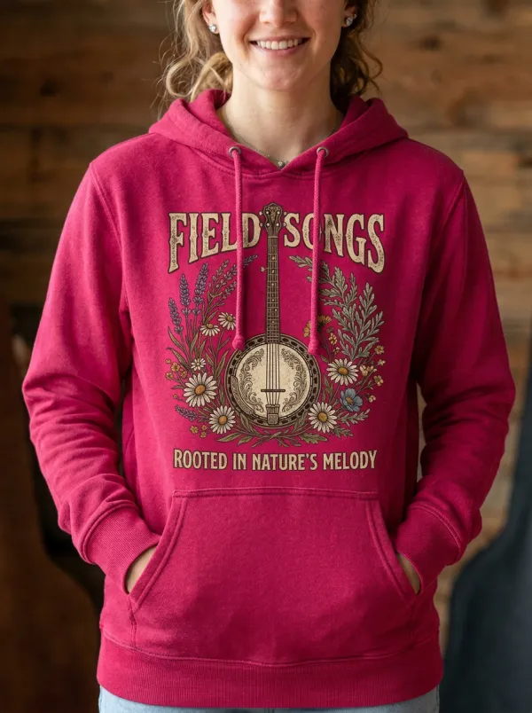 Acoustic Country Music Banjo Floral Pullover Hoodie