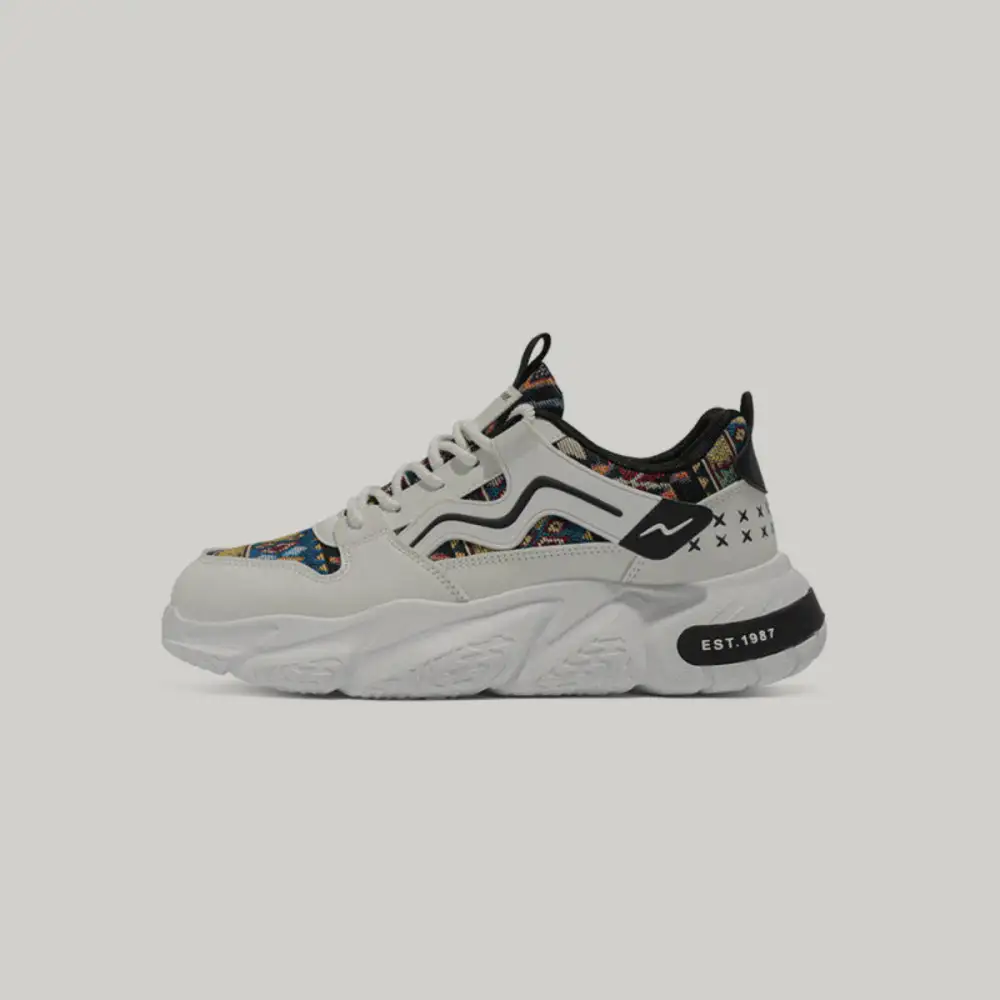Ethnic Pattern Panel Chunky Lace Up Sneakers