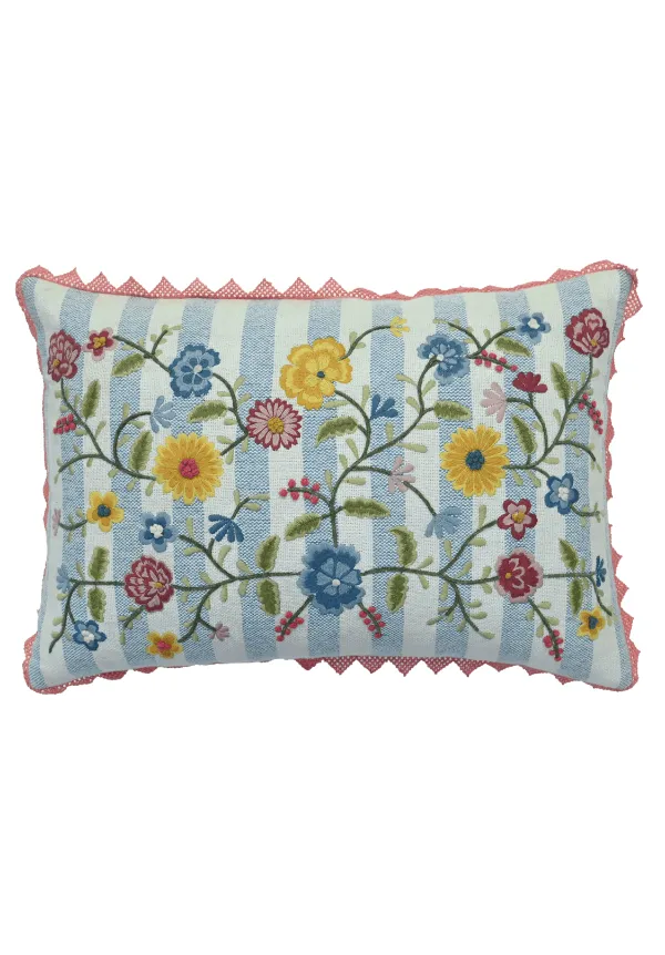 Woven Floral Striped Cotton Decorative Cushion Cover