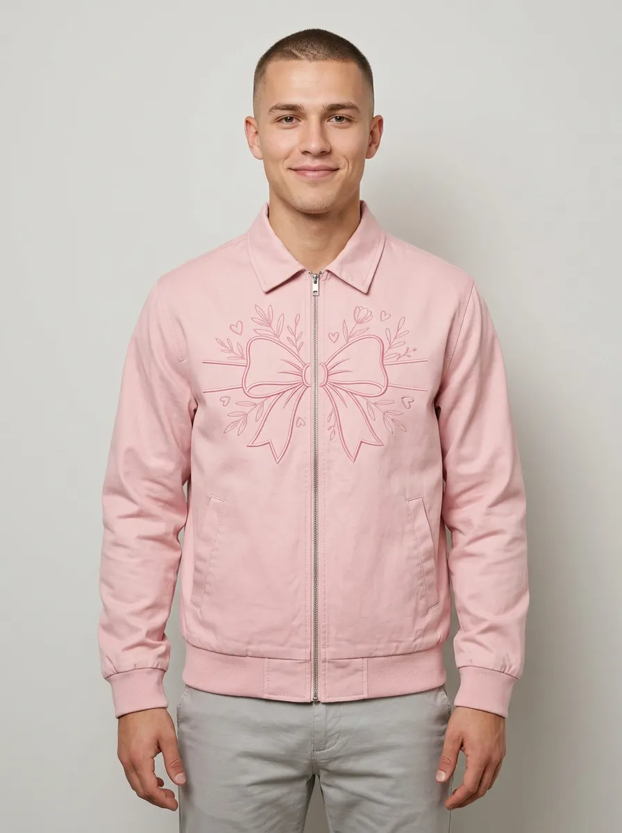 Unisex Bow Ribbon Floral Heart Graphic Zip-Up Jacket