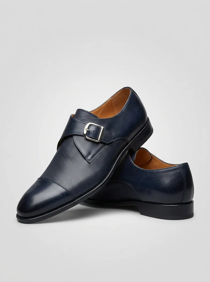 Men's Textured Monk Strap Leather Shoes