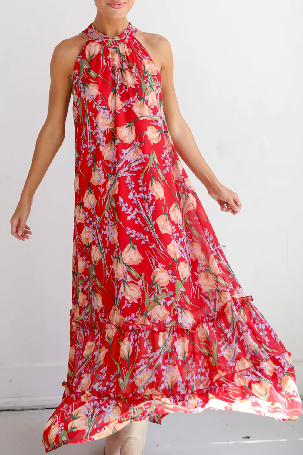 Red Floral Maxi Dress