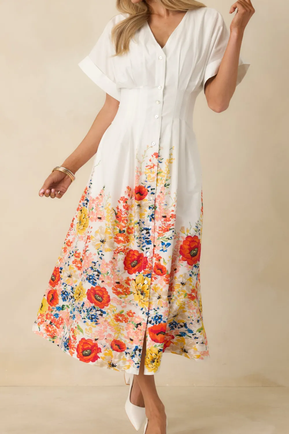 Floral White Midi Dress