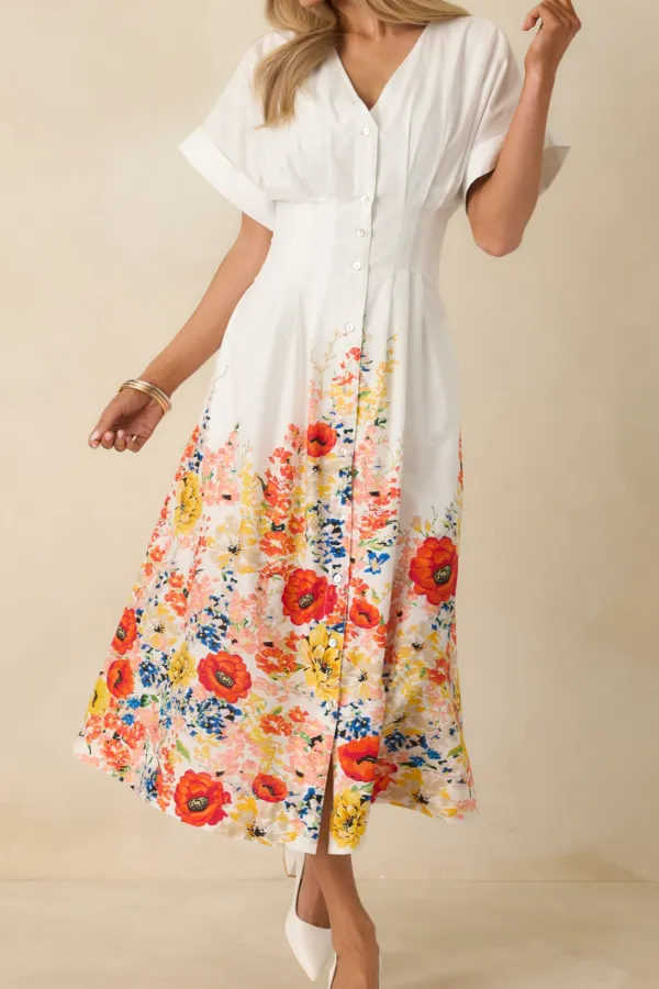 Floral White Midi Dress