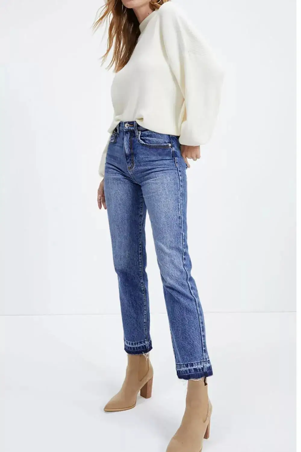 Women' Whiskered Wash Raw Hem Cropped Jeans