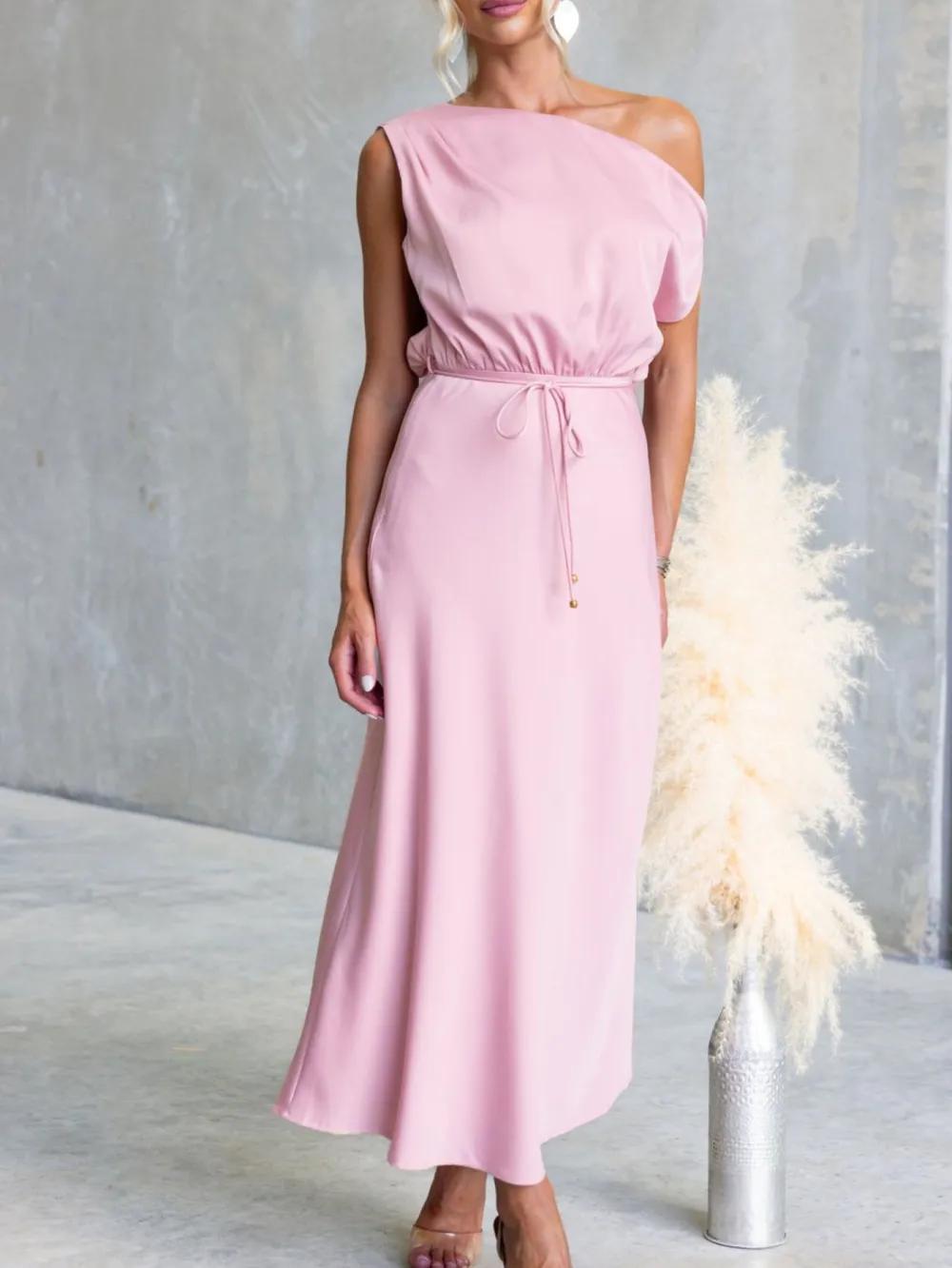 Classic One-Shoulder Midi Dress