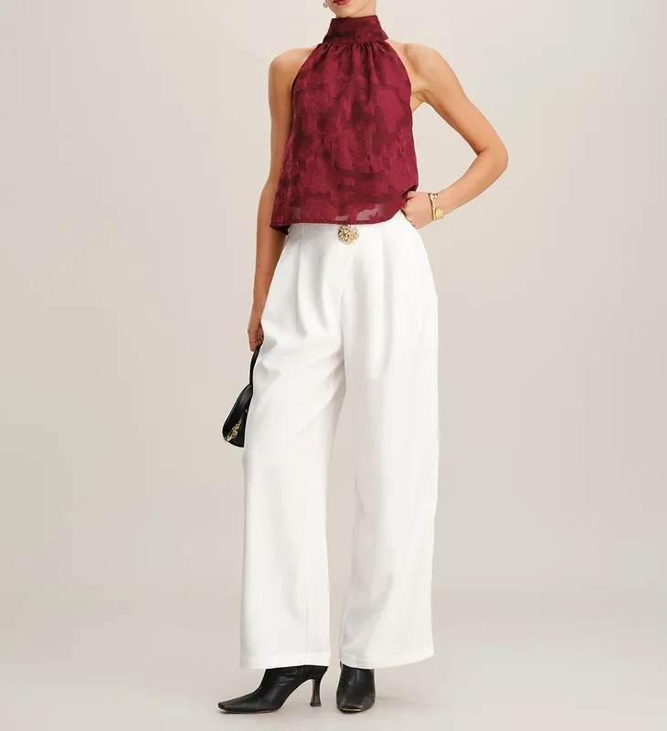 Wine Red Floral Tank Top