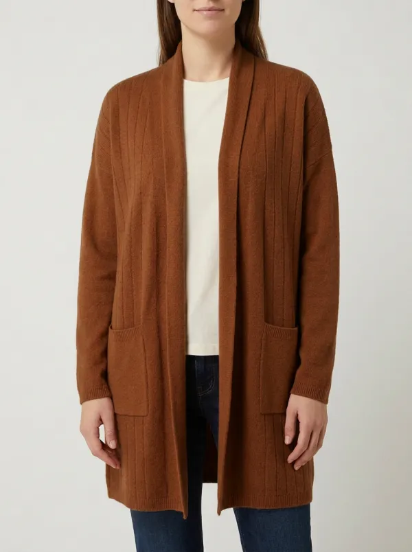 Ribbed-Knit Open-Front Knit Cardigan