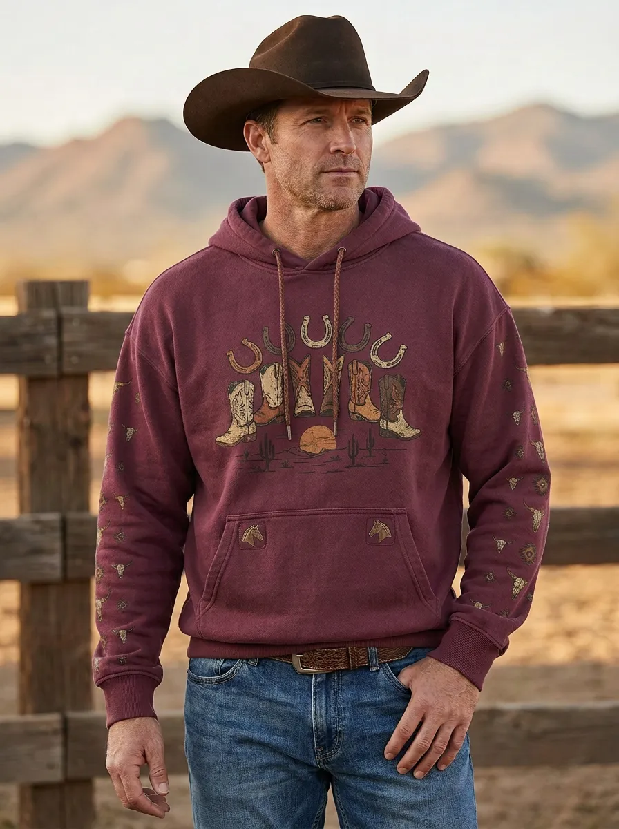 High Desert Cowboy Boots Cowboy Boot Horseshoe Artwork Men's Western Sweatshirt