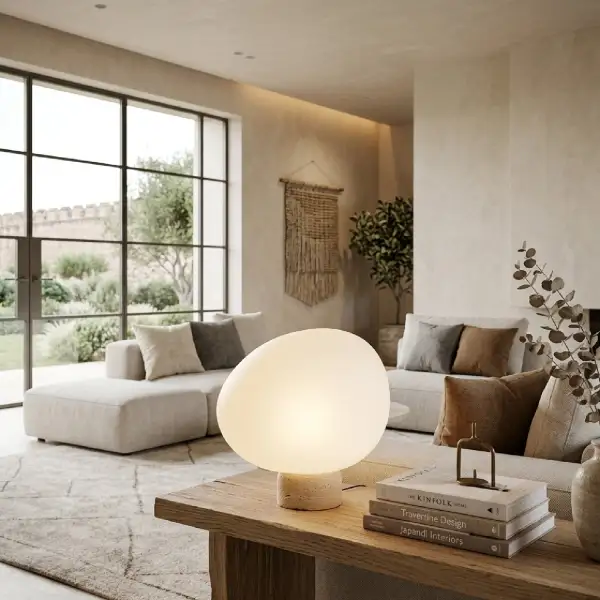 Glass Shade Minimalist Modern Travertine Glass Table Lamp