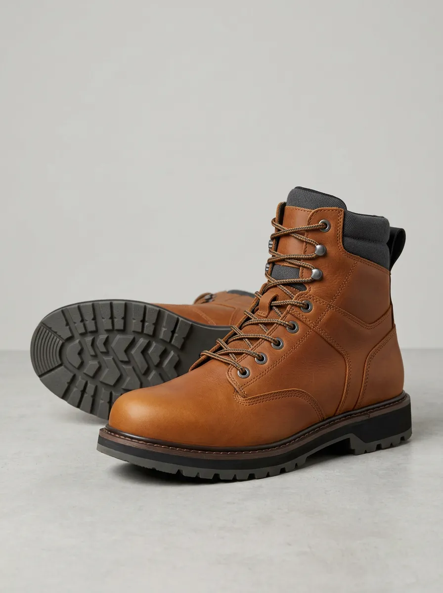 Unisex Everyday Leather Waterproof Print Work Boots