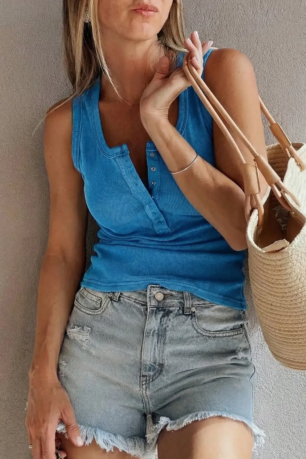Vintage Distressed Ribbed Mineral Wash Tank Top