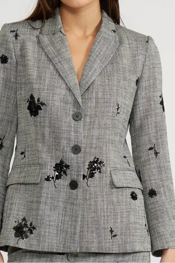 Grey Floral Print Tailored Blazer