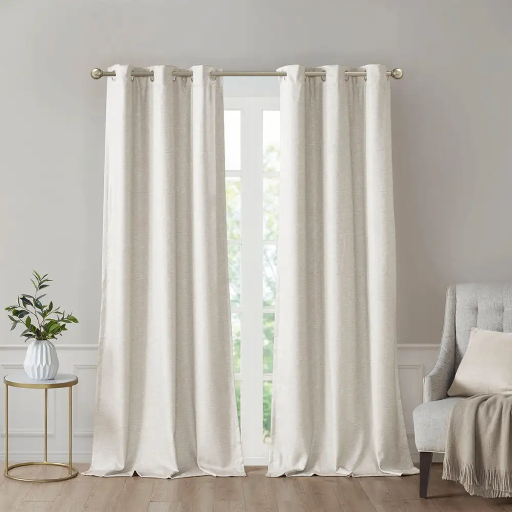 Total Blackout Faux Silk Grommet Contemporary Curtain Panel Pair