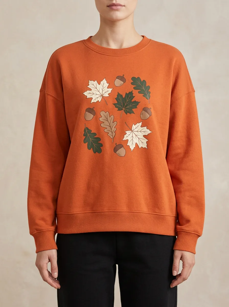 Refined Maple-Leaf Printed Acorn Graphic Sweatshirt