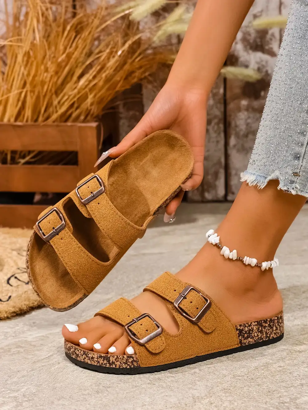 Double Strap Cork Footbed Sandals