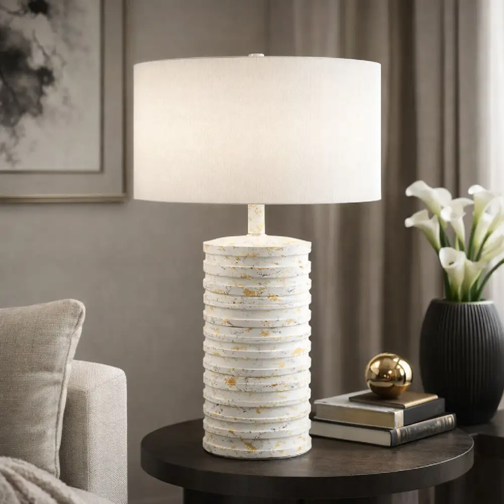 Painted Minimalist Modern Linen Cotton Table Lamp