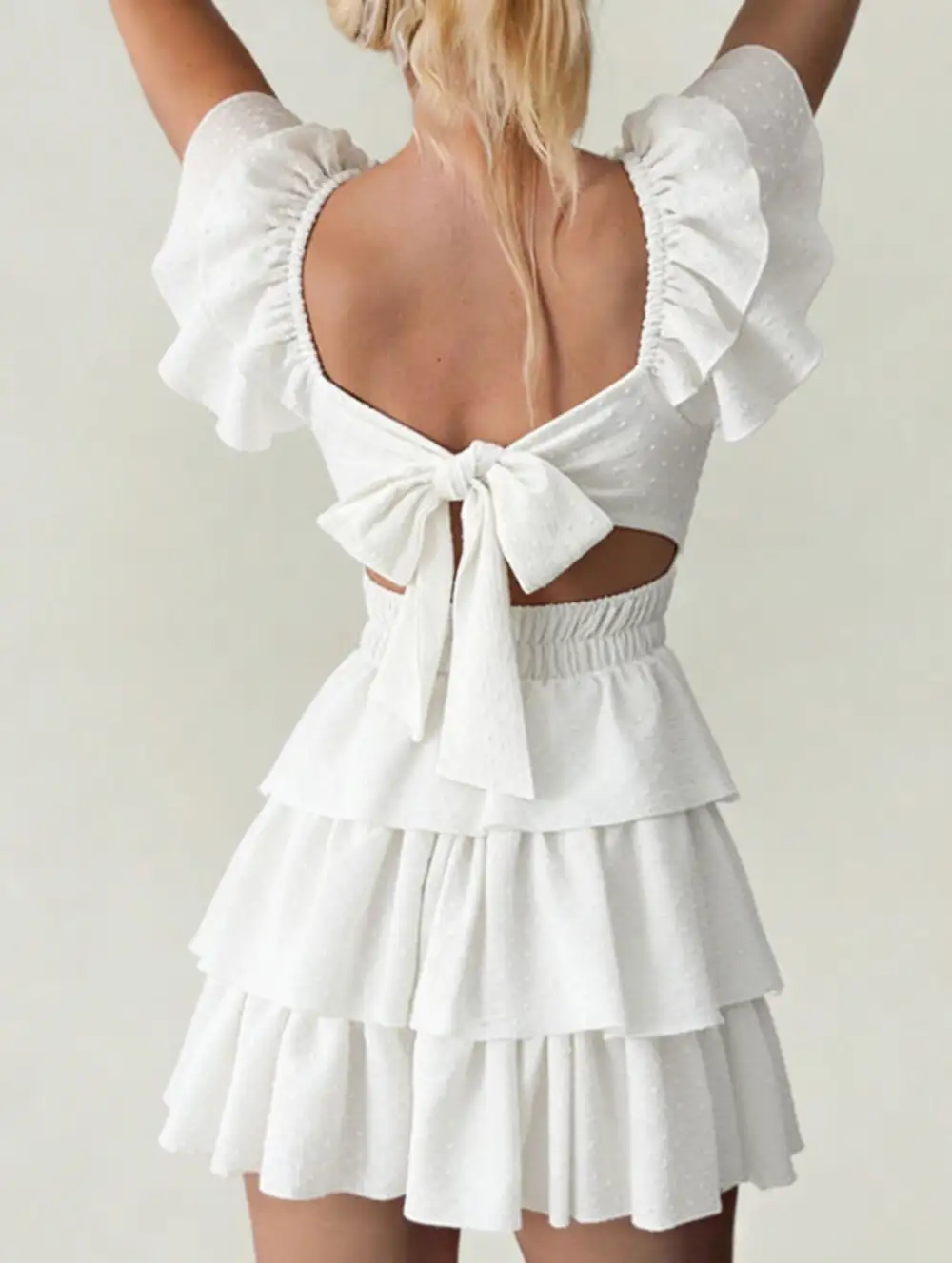 Square Neck Ruffle Backless Mini Dress