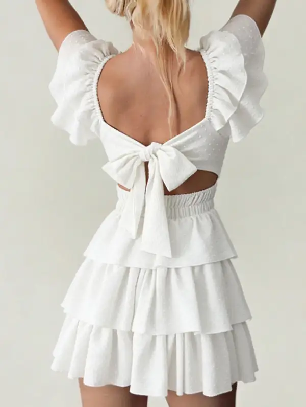 Square Neck Ruffle Backless Mini Dress