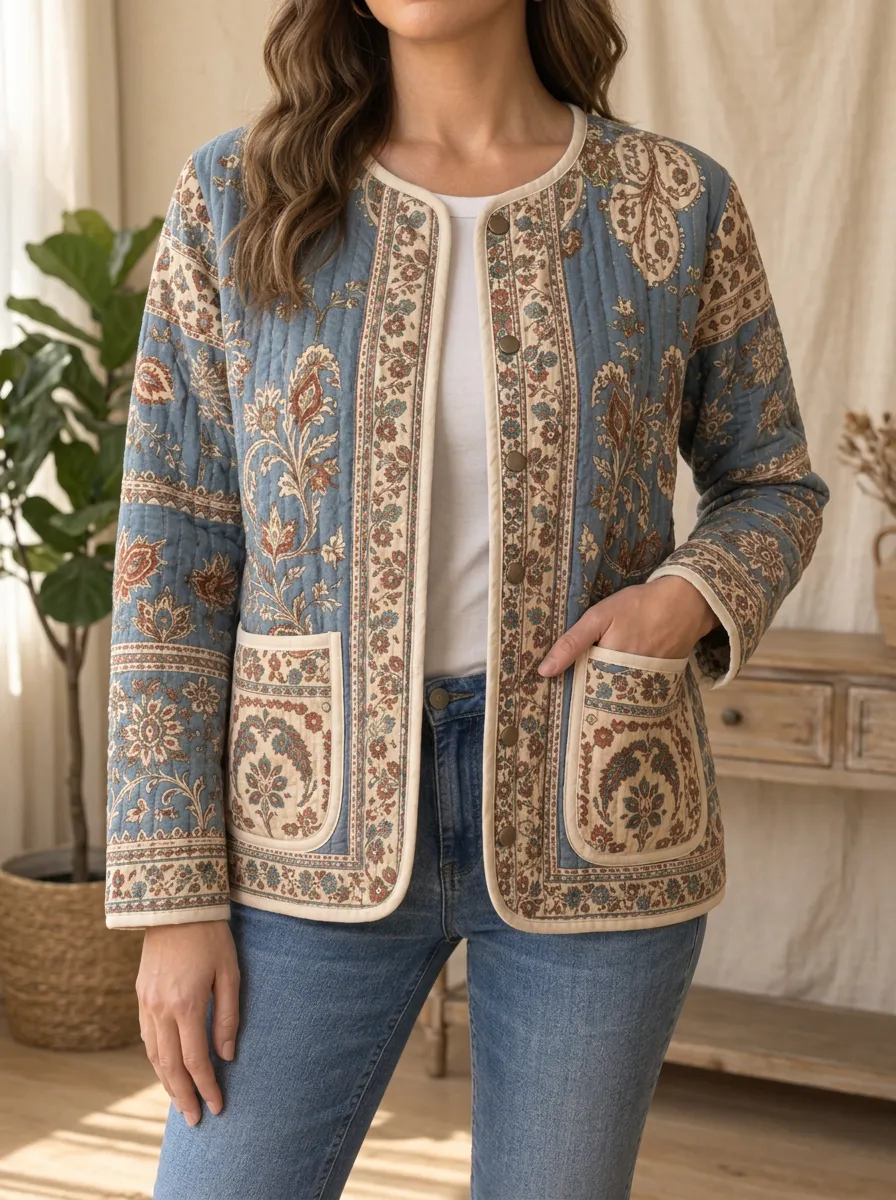 Women's Classic Vintage Floral Paisley Quilted Jacket